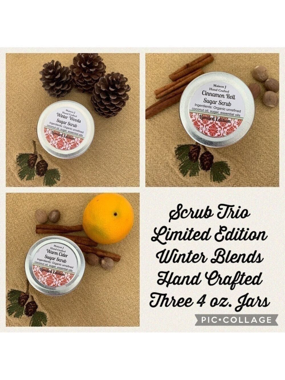 Hand Crafted 4 oz Sugar Scrubs Set of 3